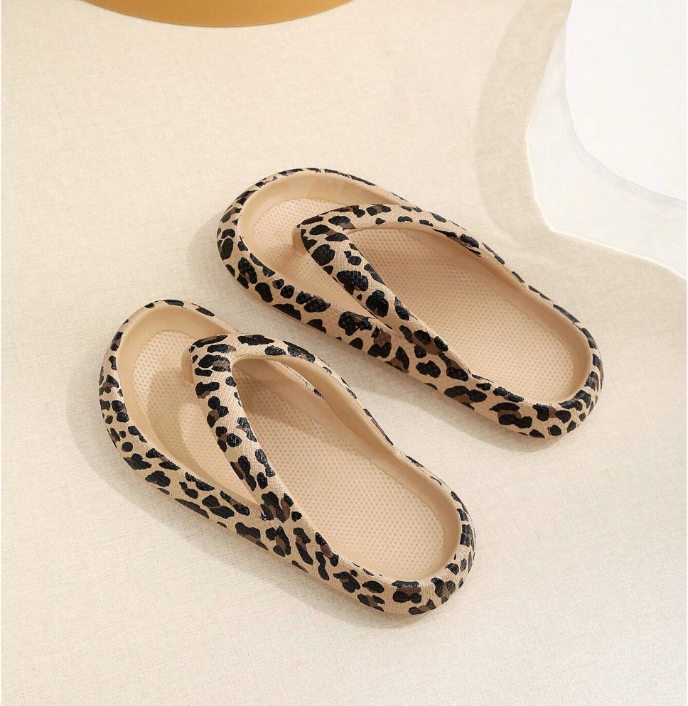 Leopard Print Flip Flops