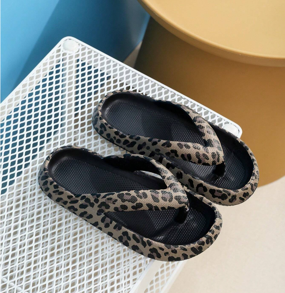 Leopard Print Flip Flops