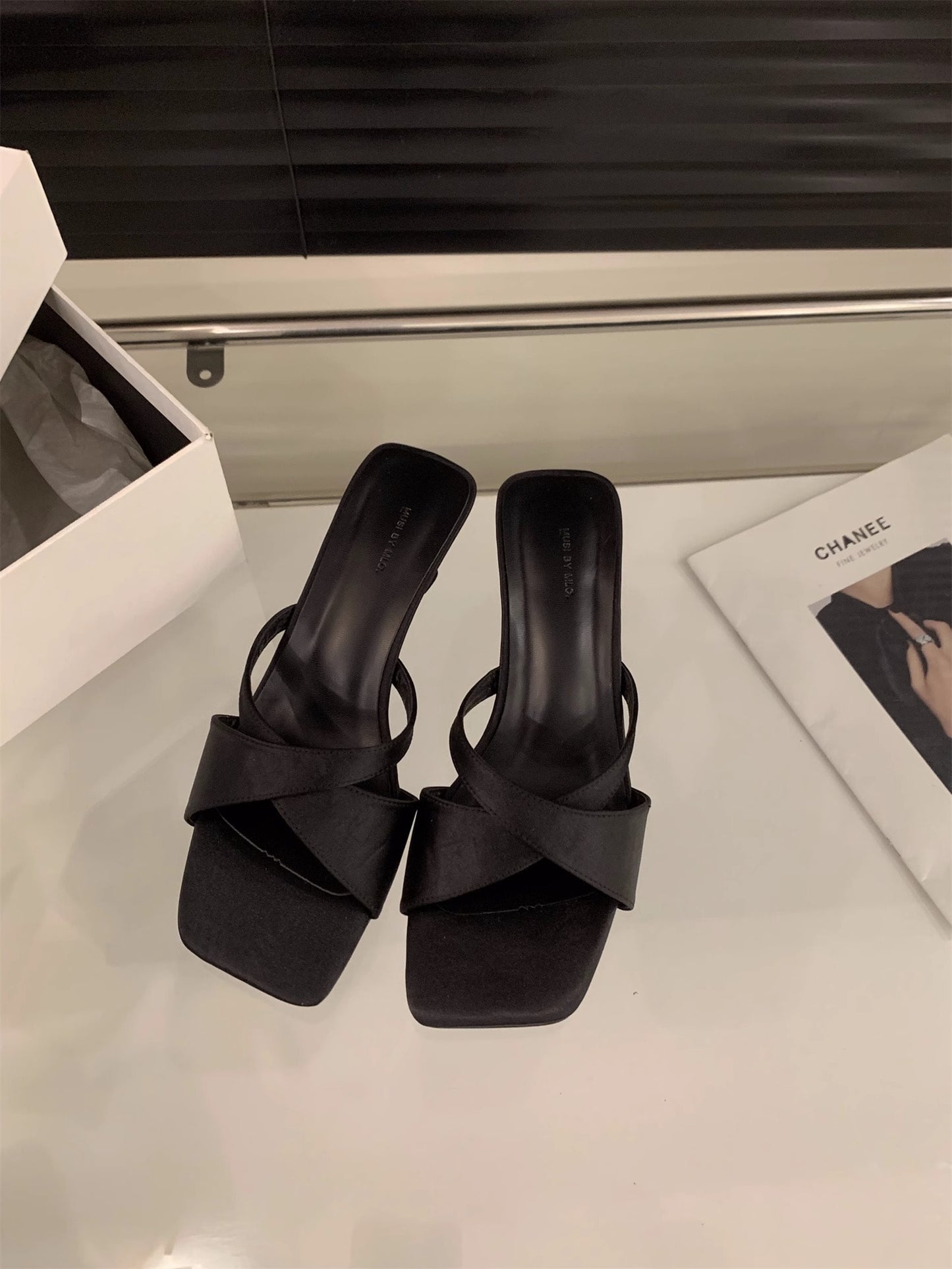 High Heel Mules Sandals with Unique Shaped Heels