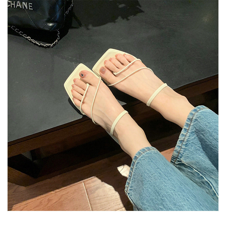 Thin Strap Square Toe Kitten Heel Sandals