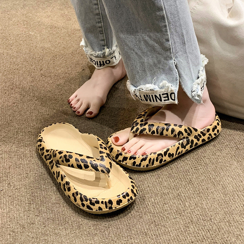 Leopard Print Flip Flops