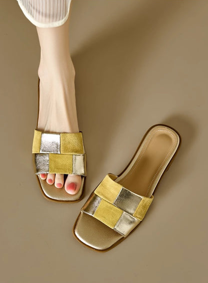 Chic Color Block Casual Flat Slides